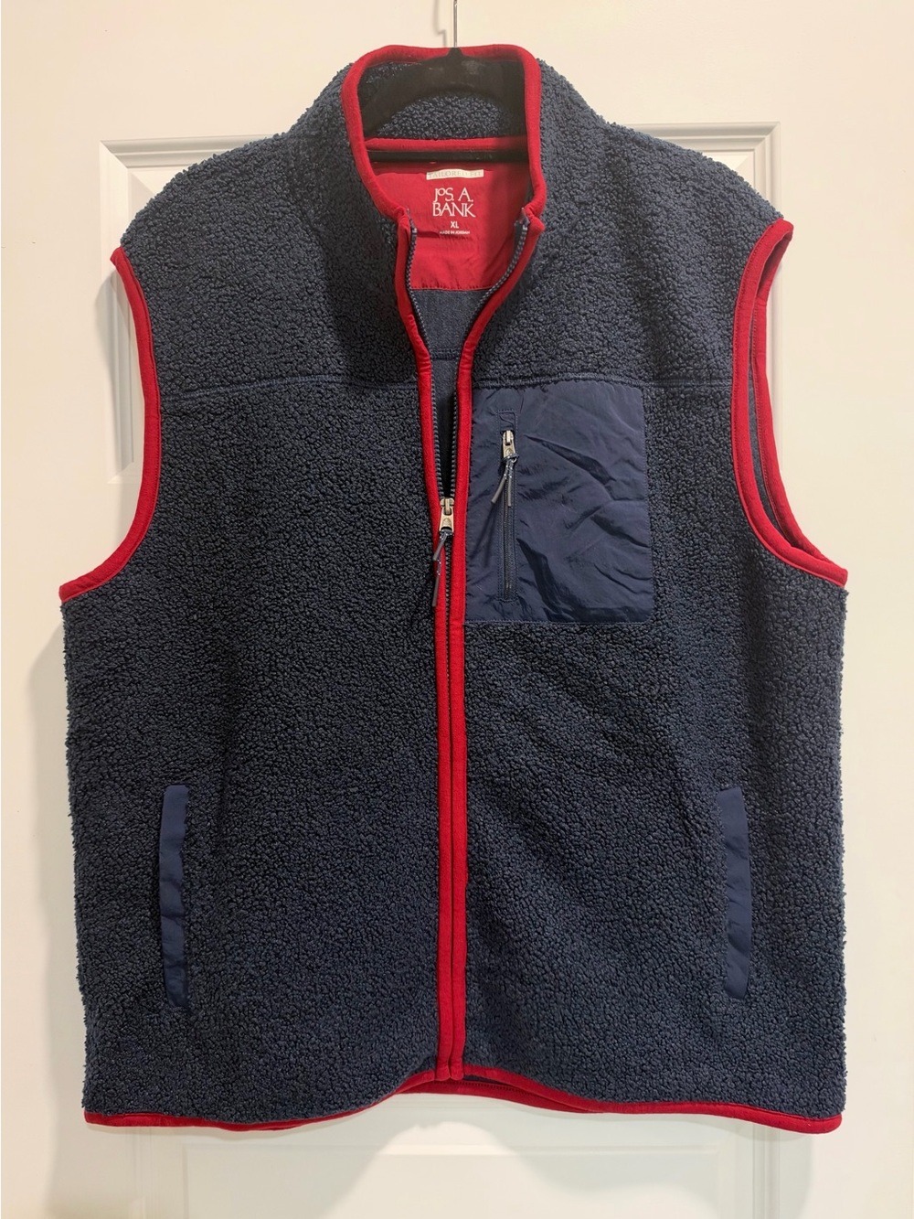 Jos. A. Bank Navy Sherpa Vest with Red Trim